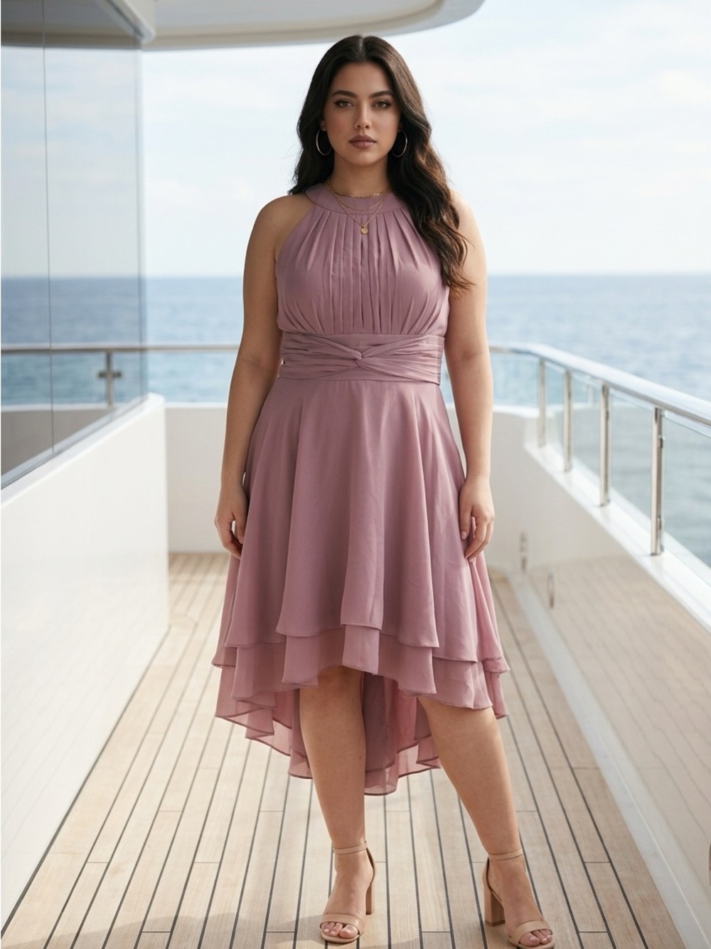 Dusty Pink High-Low Halter Dress